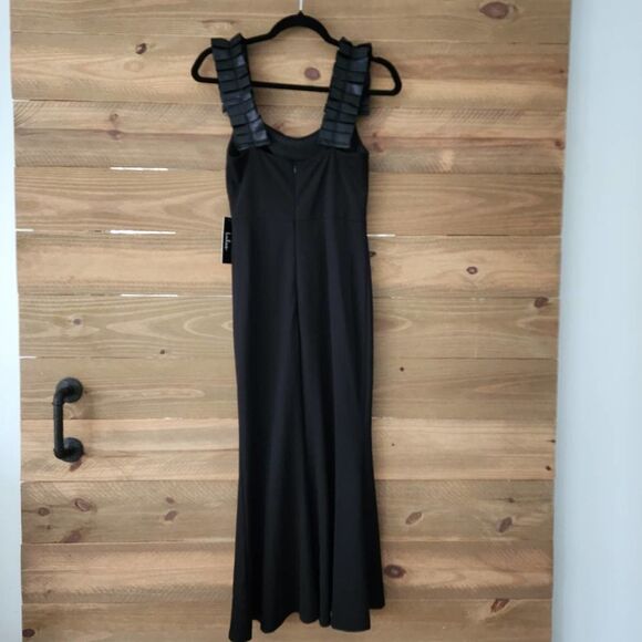New Lulus Black Shoulder Ruffles Mermaid Bodycon Dress womens size S - Picture 4 of 7